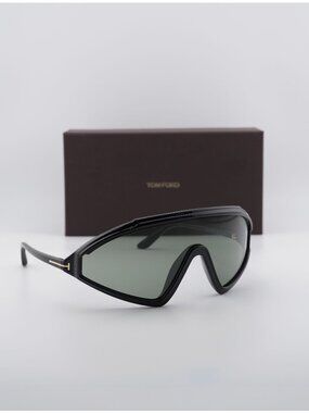 Tom Ford Lorna FT1121 05A Shield Sunglasses - Shiny Black / Smoke